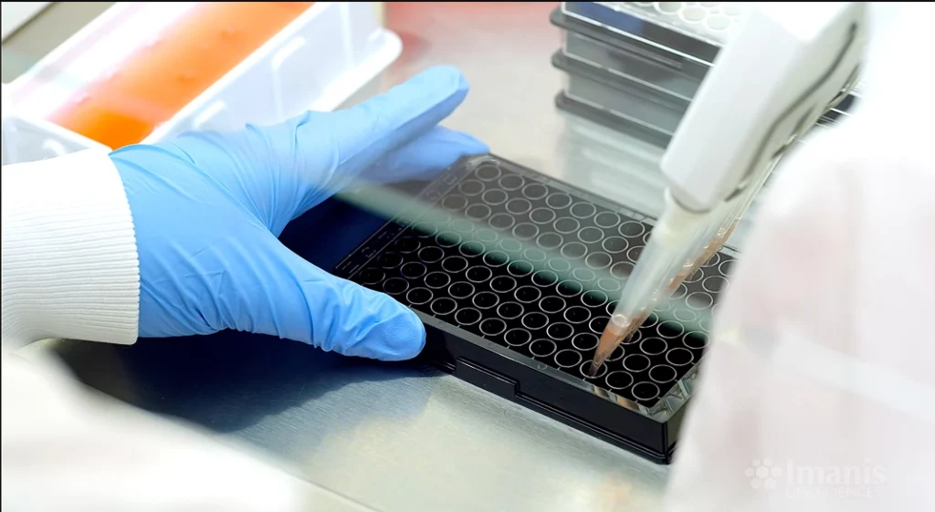 Video poster featuring scientific visualization of biotech research or cellular imagery